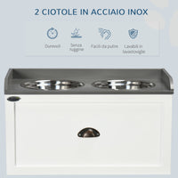Ciotole per Cani Rialzate 60x30x36 cm con Cassetto in Acciaio Inox e Legno Bianco e Grigio