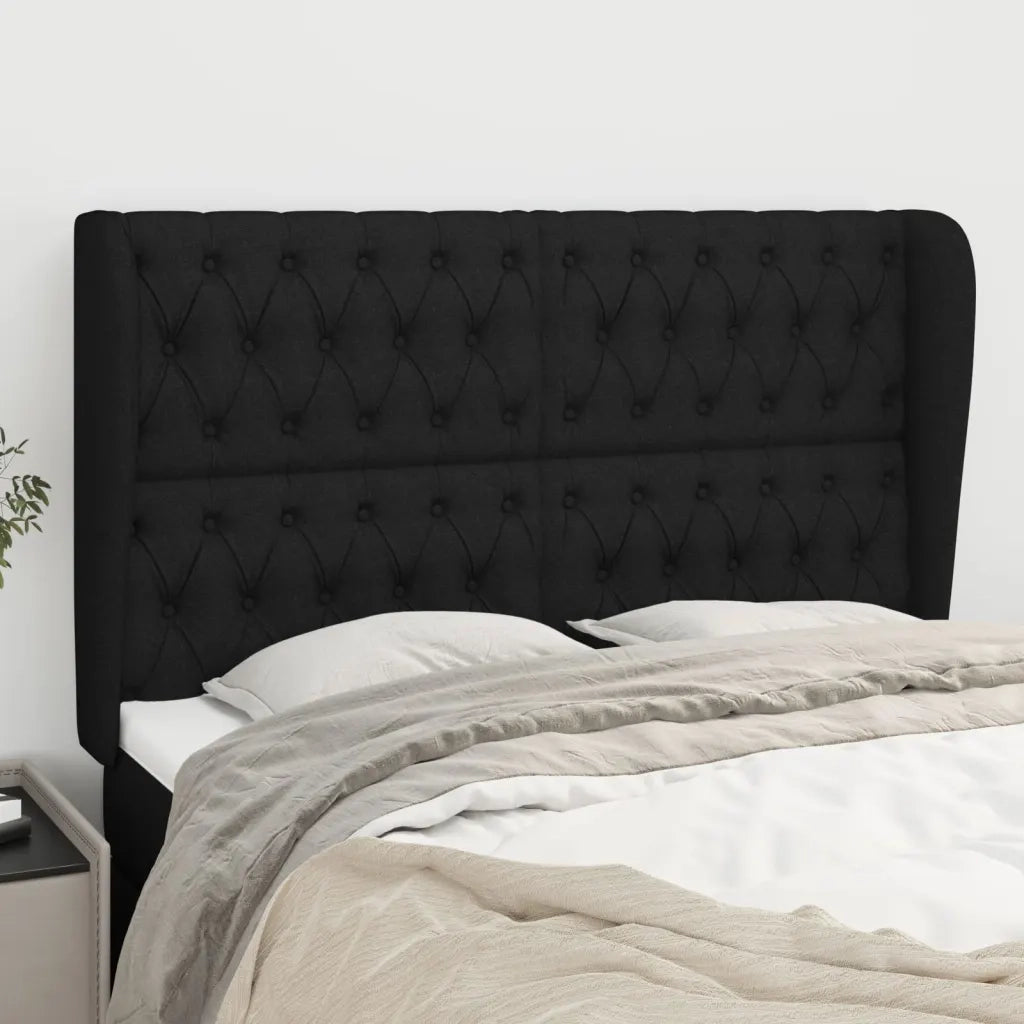 Testiera ad Orecchio-Testata con Orecchie Nera 163x23x118/128 cm in Tessuto 191874