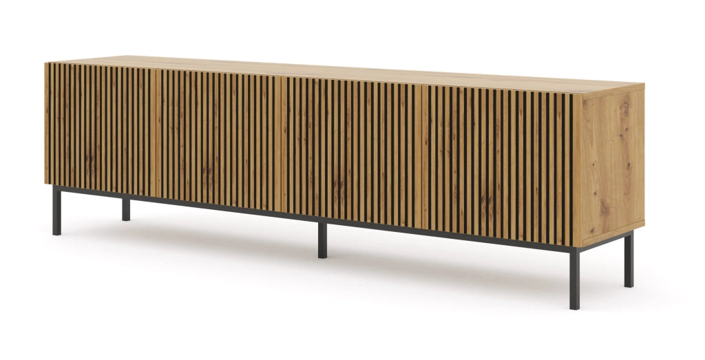 MOBILE RAVENNA F PORTA TV IN MDF VERNICIATO 4D 200 TELAIO NERO ROVERE ARTIGIANALE