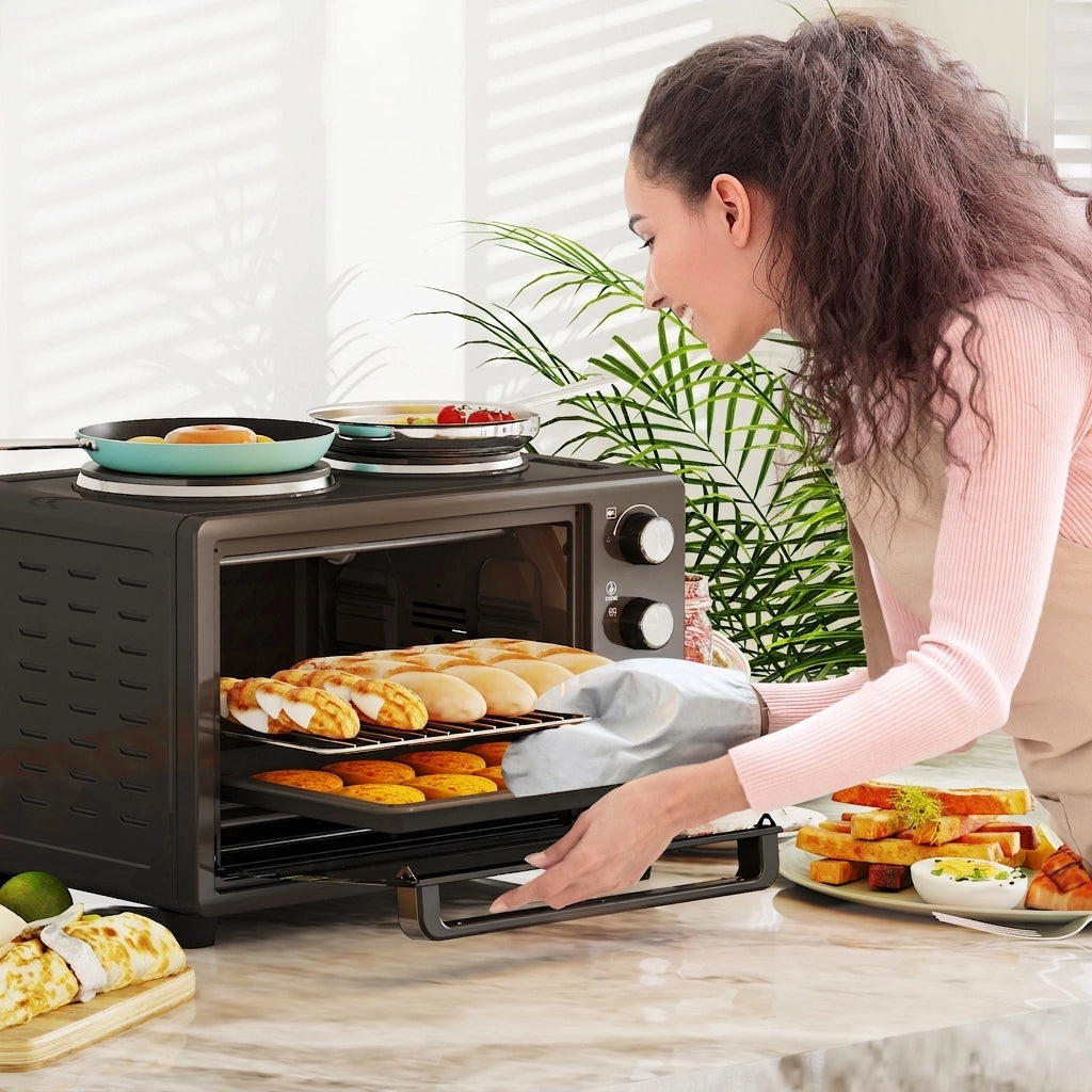 Mini Forno Elettrico 28 L 2600 W con 2 Piastre; 3 Modalità; Temperatura 100-230°C e Timer 60 Min