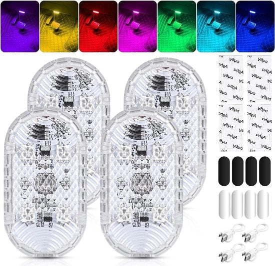 Led Bicchiere di Soggiorno - Luce RGB a Tasto Magnetica 4 pezzi: 7 colori regolabili illuminazione di ambiente interno - lampada USB ricaricabile accessori per l'auto.