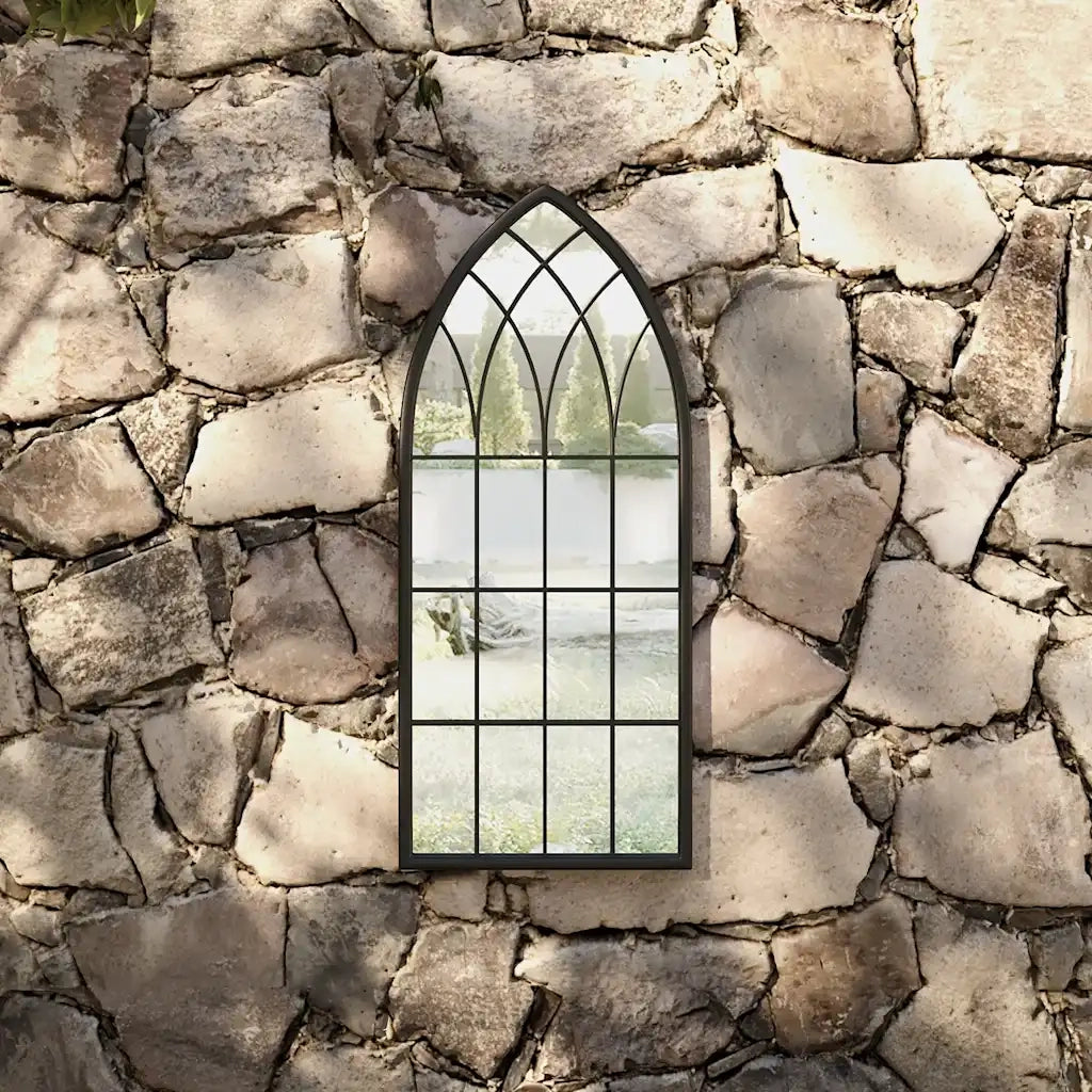 Specchio da Giardino-Specchio Decorativo-Specchio Esterno Nero 70x30 cm in Ferro per Uso Esterno 825018