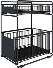 Sostegno per lavabo, cassettiera, flessibile, supporto per lavastoviglie, ripiano per cucina, griglia a due piani, mobile a due cassetti estensibili, cassetto (nero, 37,4 x 20 x 44 cm)