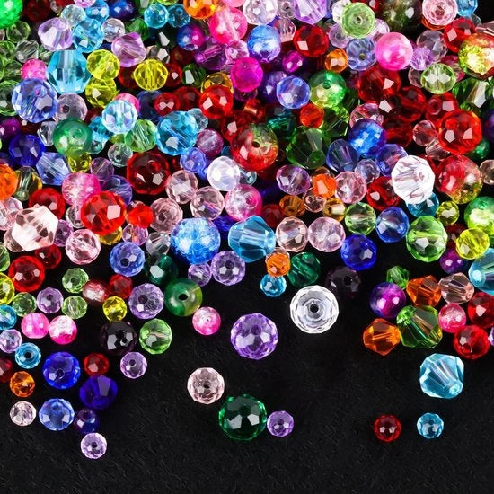 Set di cristalli per collane - Set di cristalli colorati con scatola di conservazione - Crea i tuoi gioielli - Fili per bracciali e fermagli - 12 colori