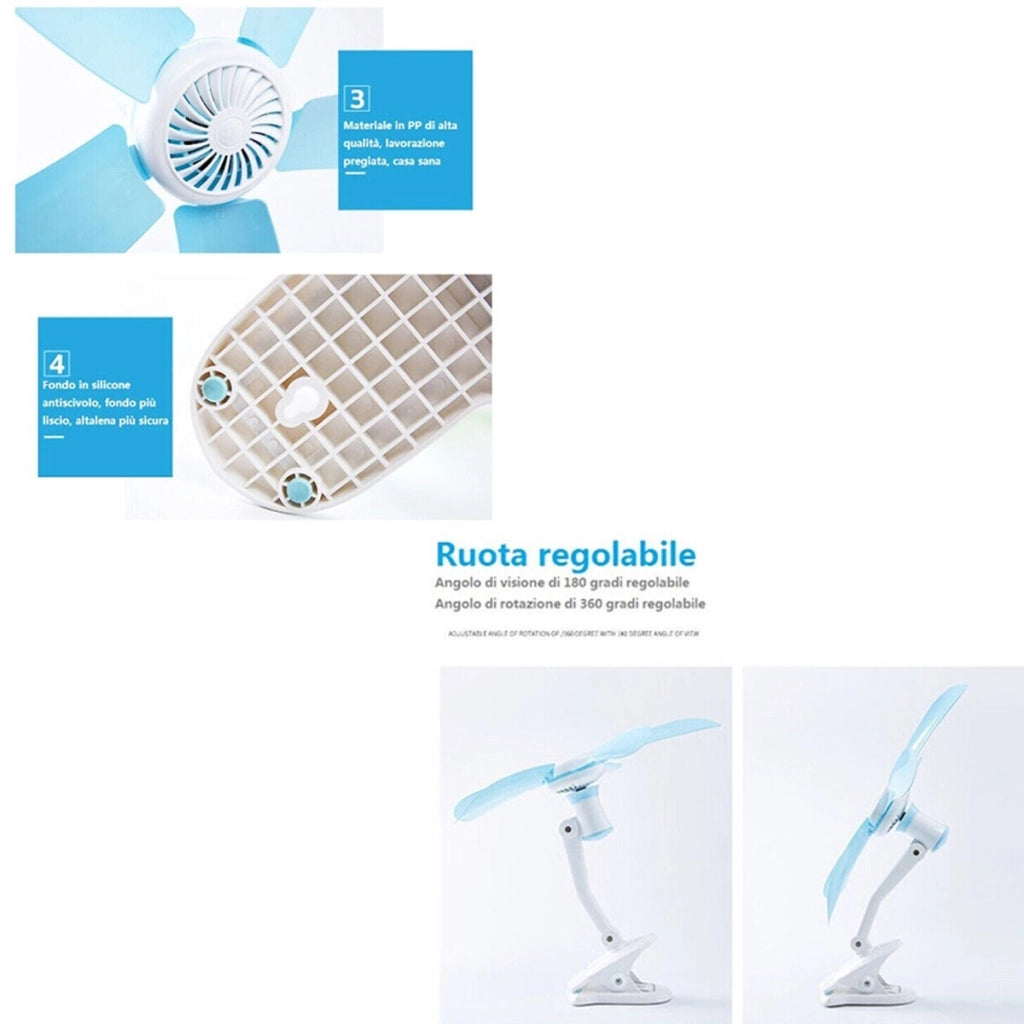 VENTILATORE A PINZA CON DOPPIO SNODO 5 PALE SCRIVANIA TAVOLO CASA UFFICIO HQ-599
