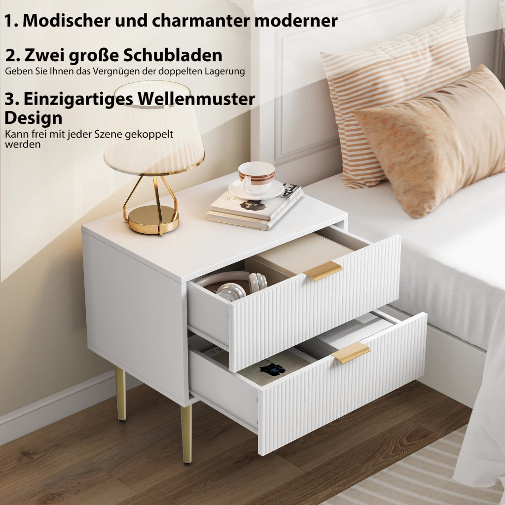 COMODINO con 2 cassetti 53 x 41,5 cm Bianco con dettagli in metallo