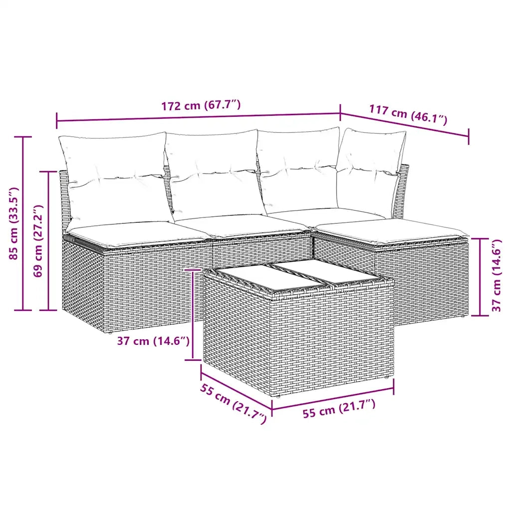 Set Divano da Giardino 5 pz con Cuscini Beige in Polyrattan 3249347