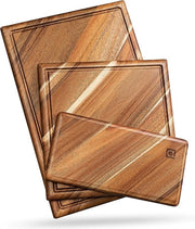 Set di taglieri con foro a sapo (3 pezzi) - taglieri in legno di acacia di lusso, tagliere per carne (blocco di burro), verdure, formaggio - legno di bosco naturale del 100%