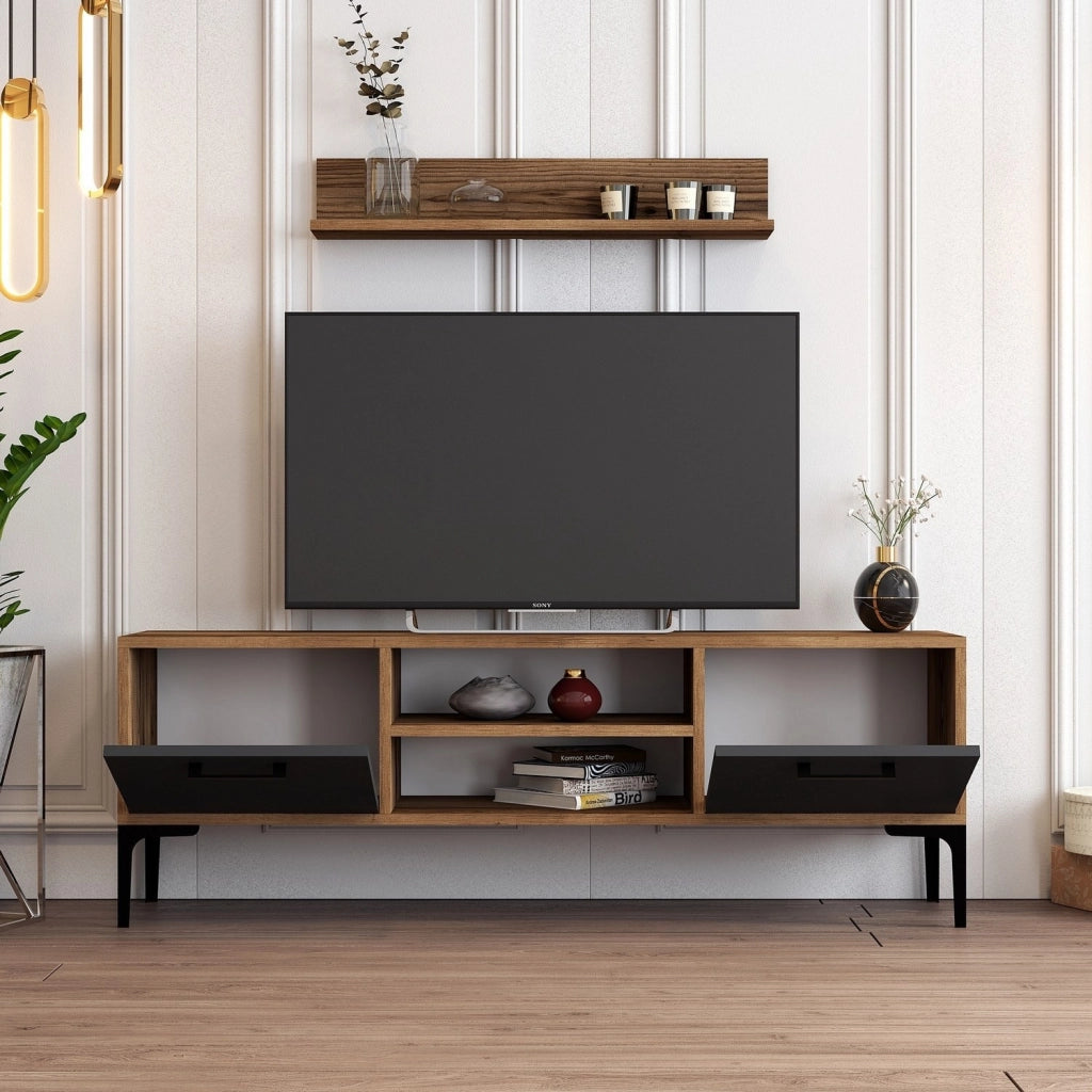 Porta TV in legno "Riga" - 140 x 30 x 48 cm - Noce-Antracite