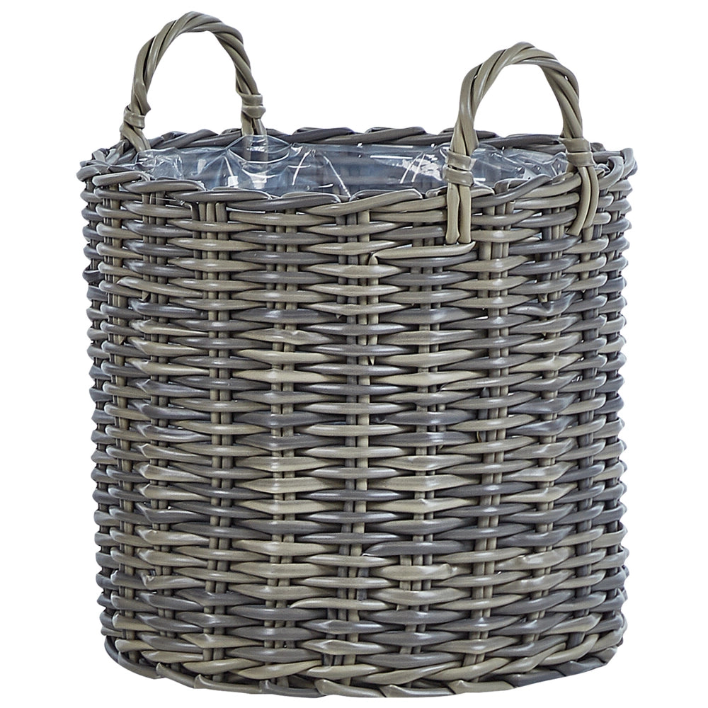 Set di 3 cesti per piante da esterno fioriere rivestite in rattan sintetico marrone talpa