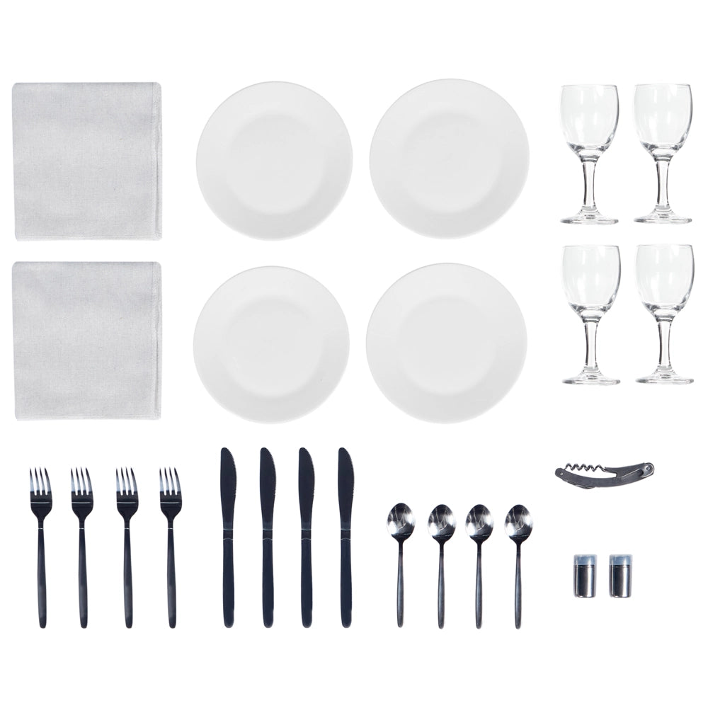 Cesto da picnic in vimini grigio per 4 persone fatto a mano con borsa termica semplice ed elegante