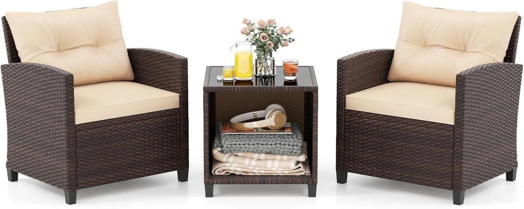 Set di mobili da giardino in rattan per balconi, piccoli spazi, mobile da esterno, balcone, set da 2 e 3 pezzi, poltrone e tavolo