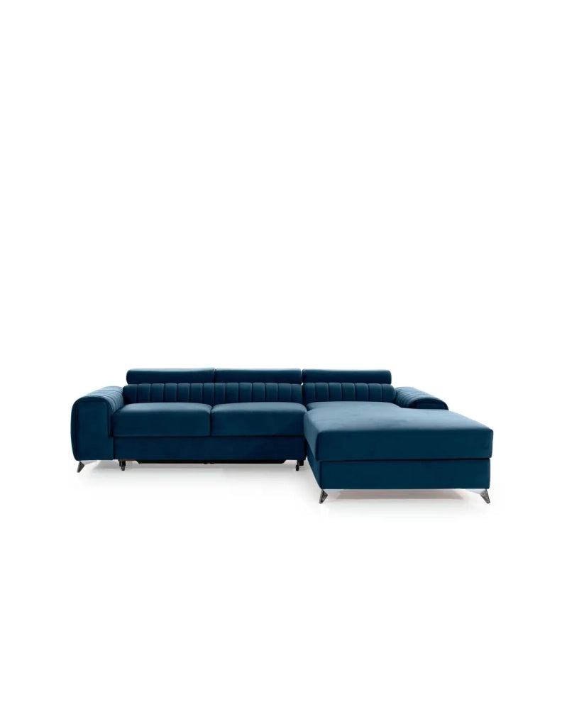 Divano angolare destro Blu scuro convertibile 3 posti JAYSON con contenitore integrato