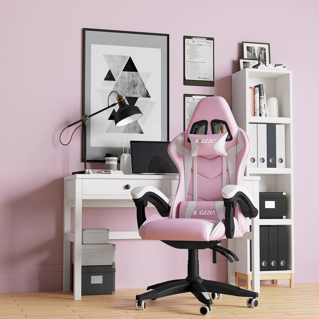 Sedia gaming ergonomica - RATTANTREE - con Supporto Lombare Sedia da Gioco in Pelle Pu con Altezza Regolabile - Rosa