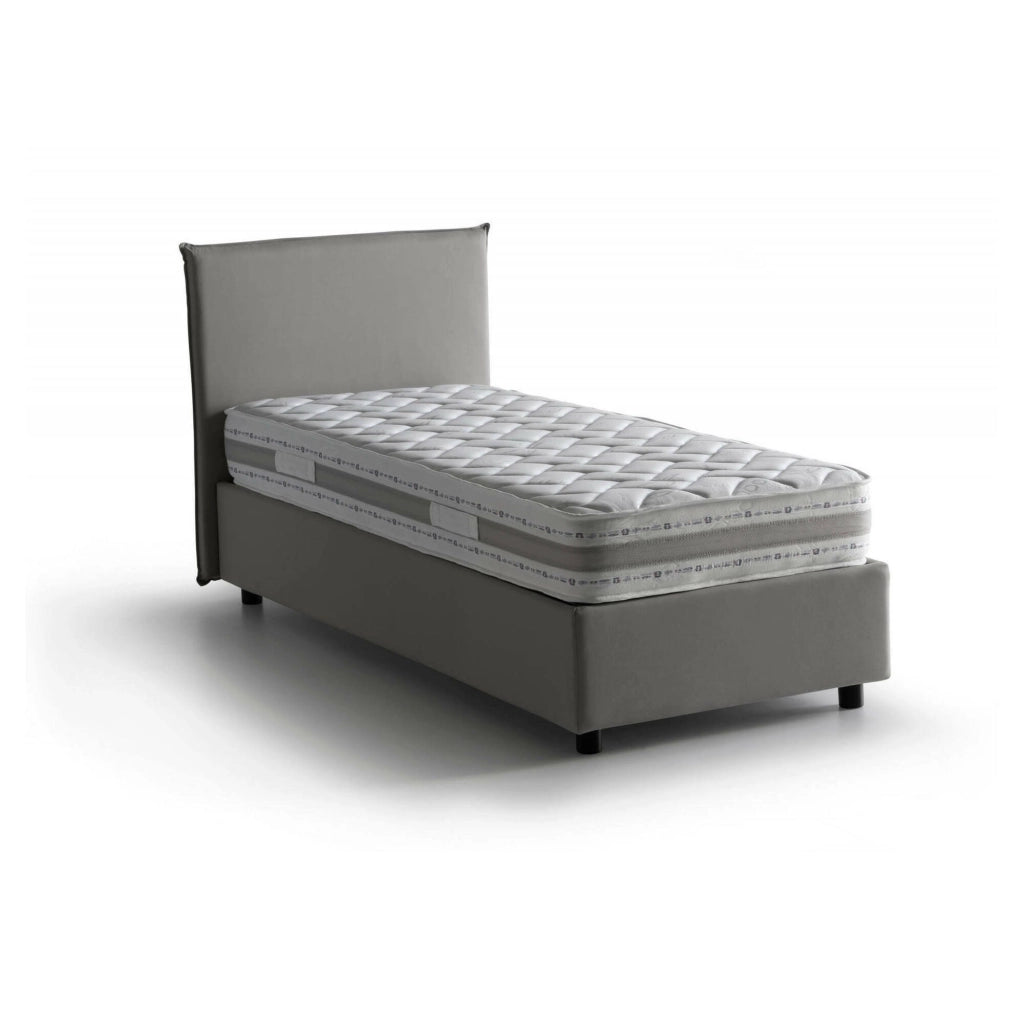 Letto singolo Astor, Letto contenitore con rivestimento in tessuto, Made in Italy, Apertura laterale, con materasso cm 80x190 incluso, Grigio