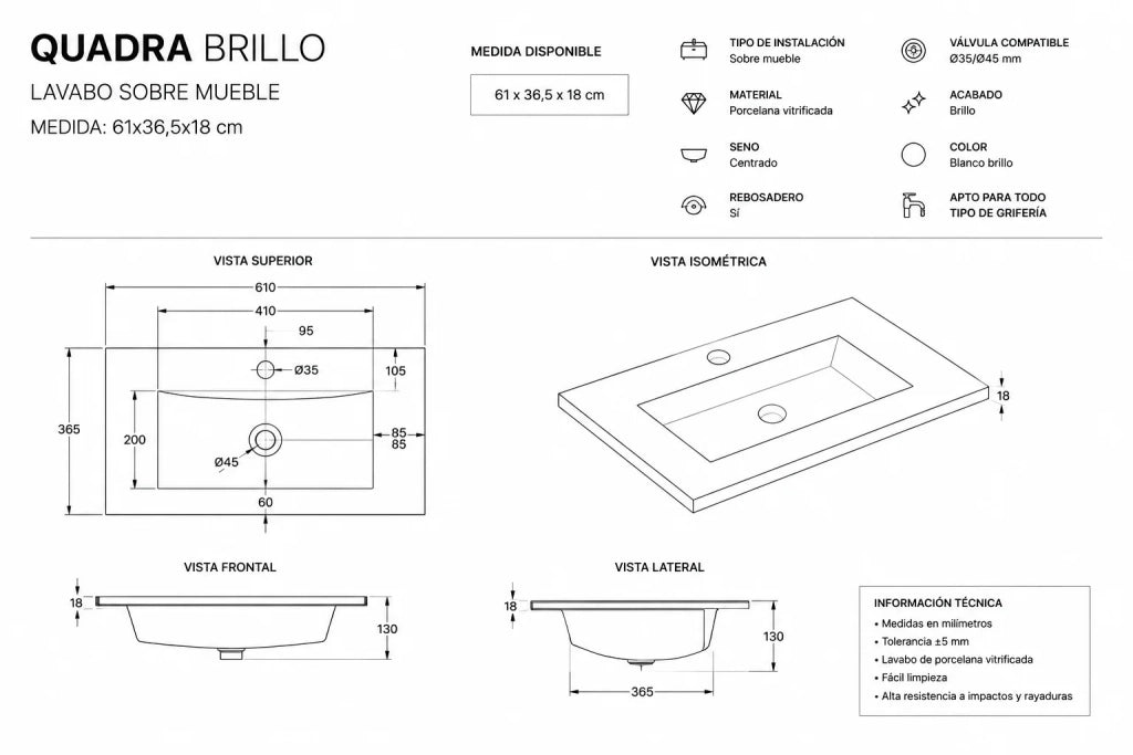 Mobile bagno BAHIA 90x40 cm Bianco nordico