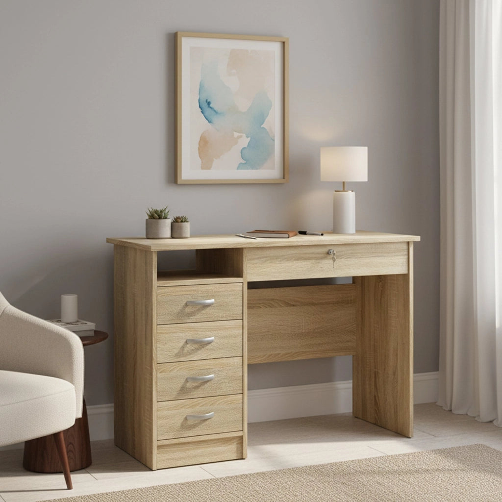 Scrivania con cinque Amor, colore rovere, cm 109 x 76 x 49