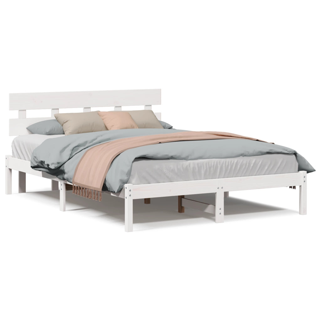 Struttura Letto con Testiera Bianca 150x200 cm Legno Massello di Pino