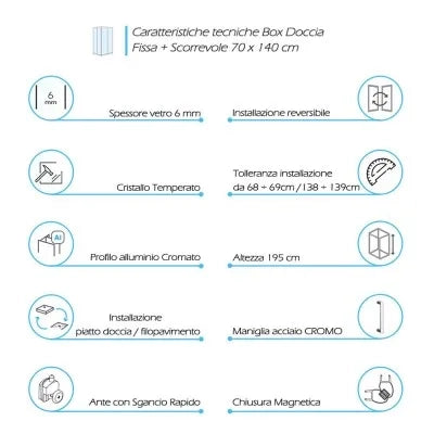 Box doccia angolare 70x140 cm Icon fisso + scorrevole con vetro trasparente