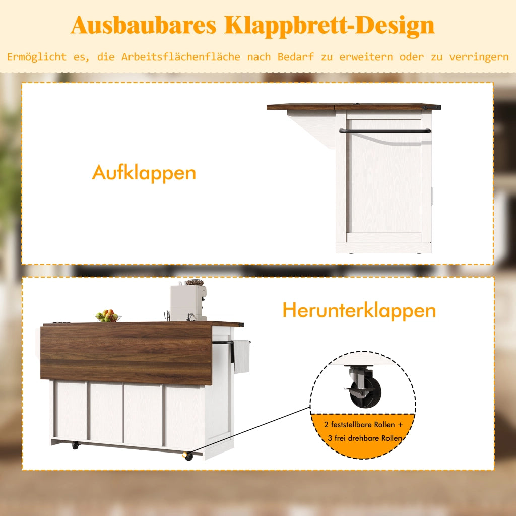 CARRELLO DA CUCINA 120,2x45,3x91,5 cm MDF Bianco con prese e USB