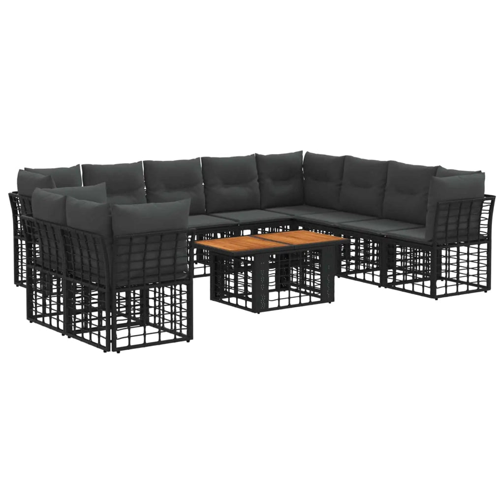 Set Divano da Giardino 11 pz Nero e Grigio scuro polyrattan 3437881