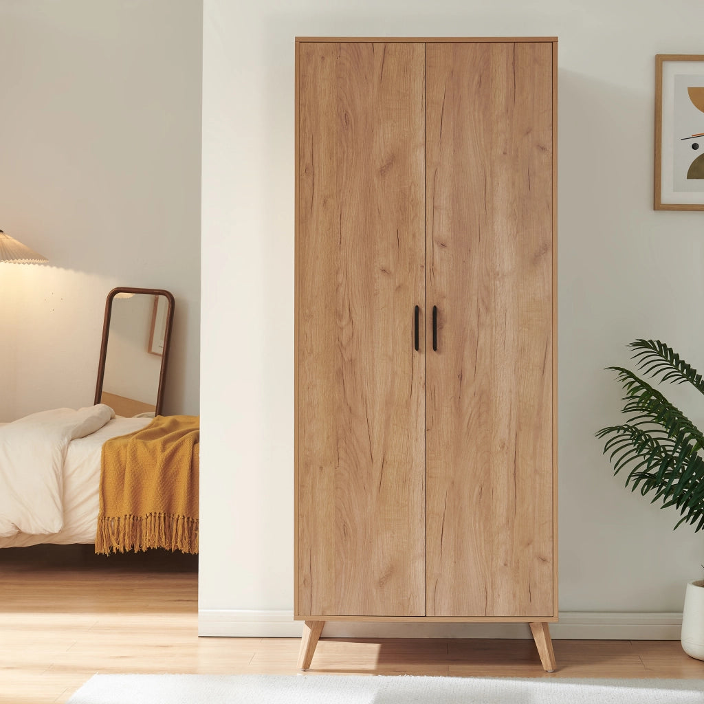 Armadio Guardaroba Norg con 2 Ante e 4 Scomparti 191x80x52 cm - Effetto Rovere [en.casa]