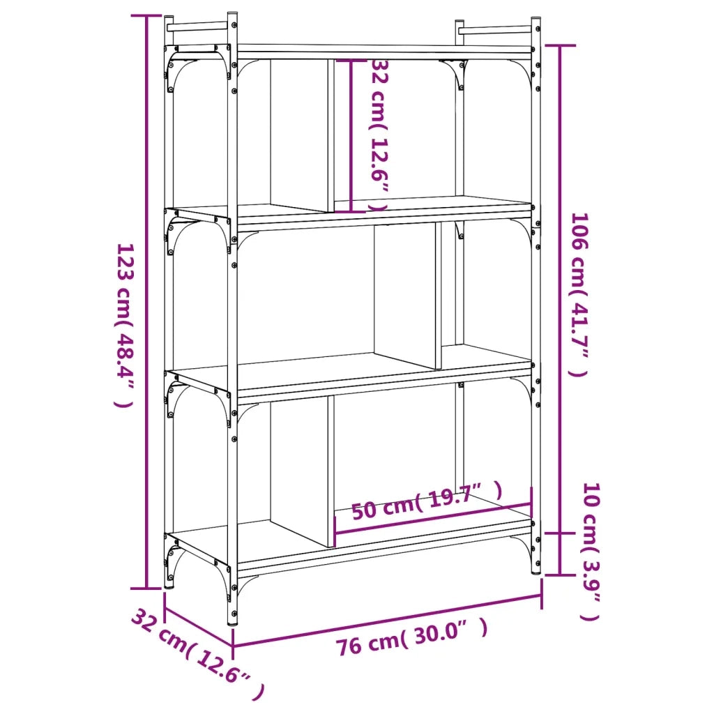 Libreria Grigio Sonoma 4 Ripiani 76x32x123 cm Legno Multistrato 833938