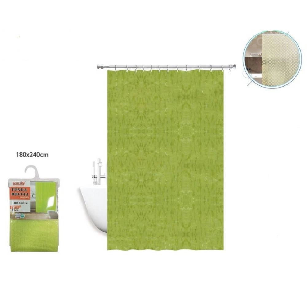 Trade Shop - Tenda Doccia Antimuffa Impermeabile Verde 180 X 240 Cm Con Anelli Bagno 2d 52132 -