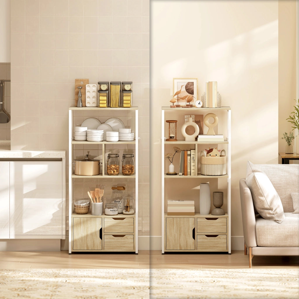 Libreria Scaffale per Libri con Ripiani e Ante ¨C Zephmum ¨C 58x24x122 cm Bianco Legno Naturale Stile Industriale