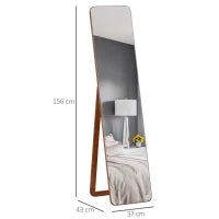 Specchio da Terra e da Parete con Struttura in Legno, Supporto Pieghevole con Cerniera, 37x43x156cm, Noce Chiaro