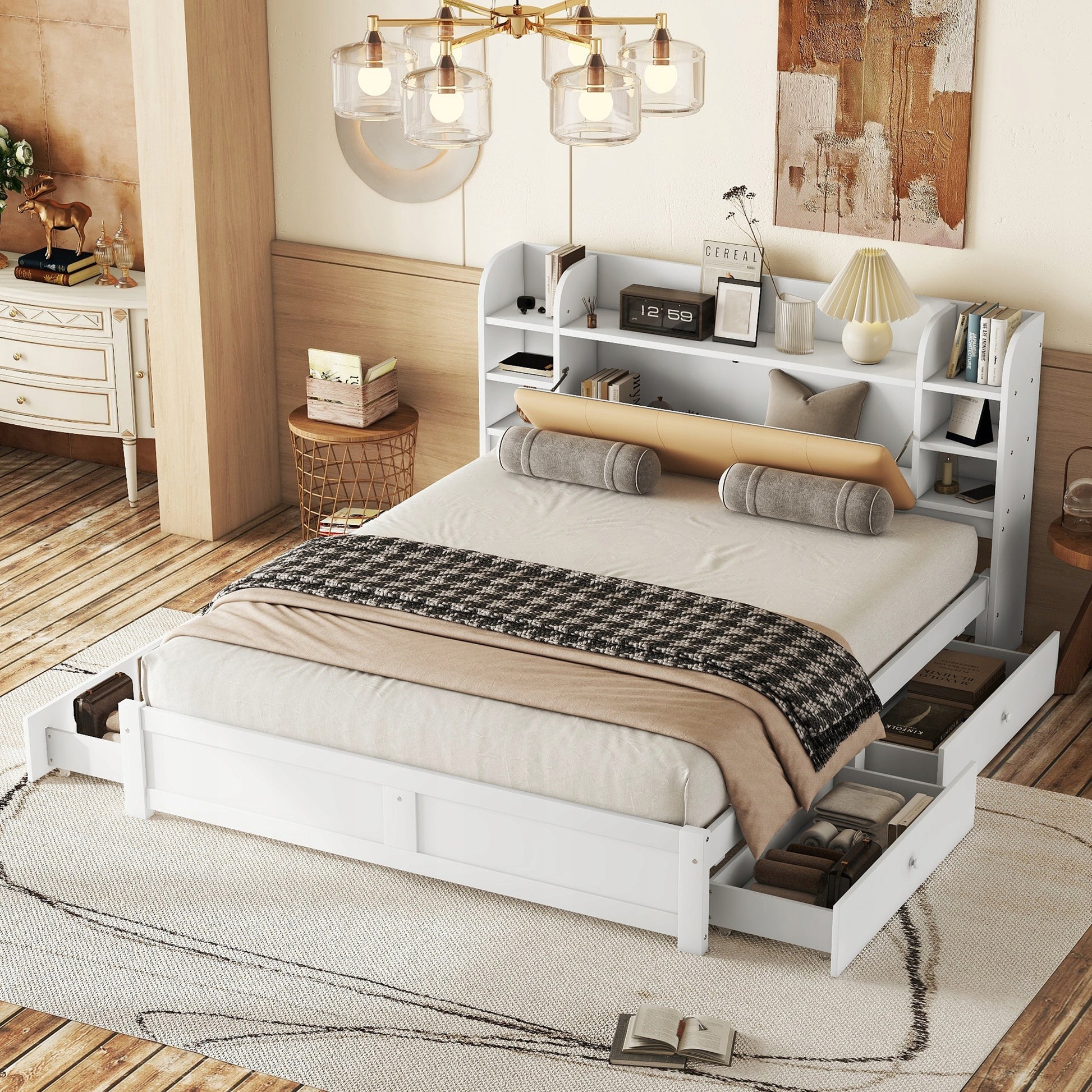 Letto matrimoniale con testiera - Xylo - 180x200 - Bianco - 4 cassetti