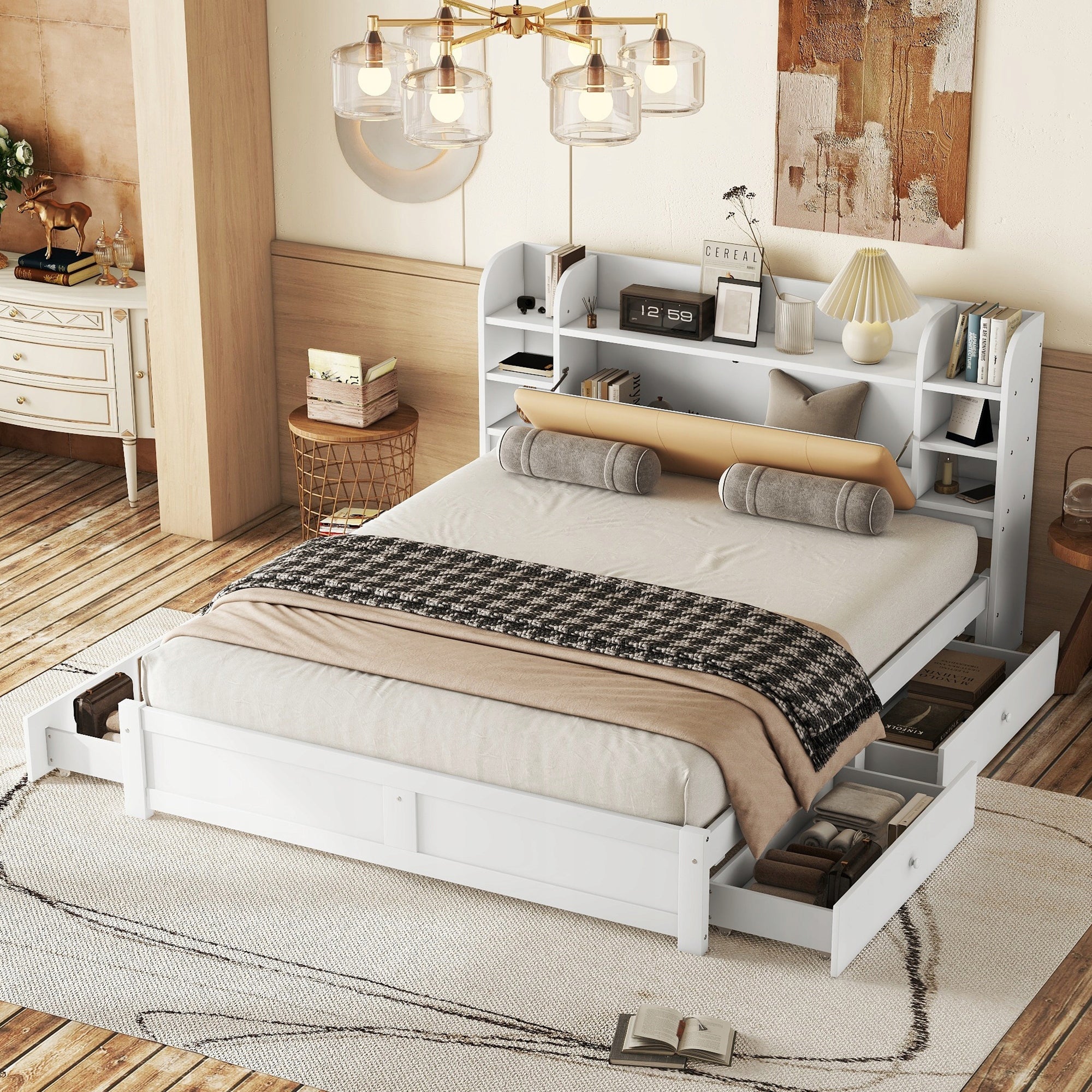 Letto matrimoniale con testiera - Xylo - 180x200 - Bianco - 4 cassetti