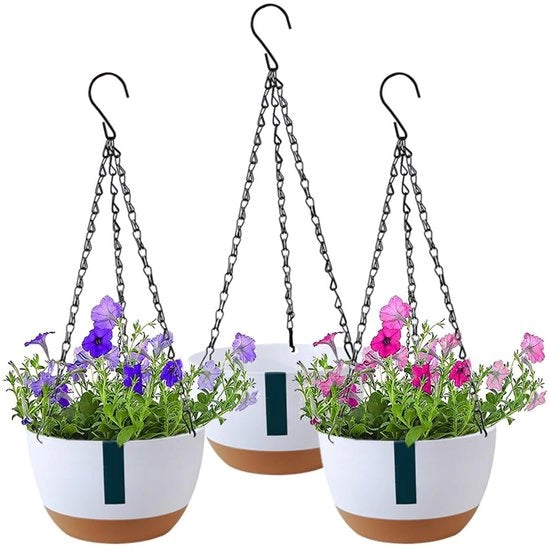 Piantina appesa, 3 pezzi di piantina appesa per interni ed esterni, piantina appesa con gancio rotondo, vaso appeso per piante con fori di drenaggio e ciotola rimovibile, pianta appesa per casa, giardino, balcone (bianco)