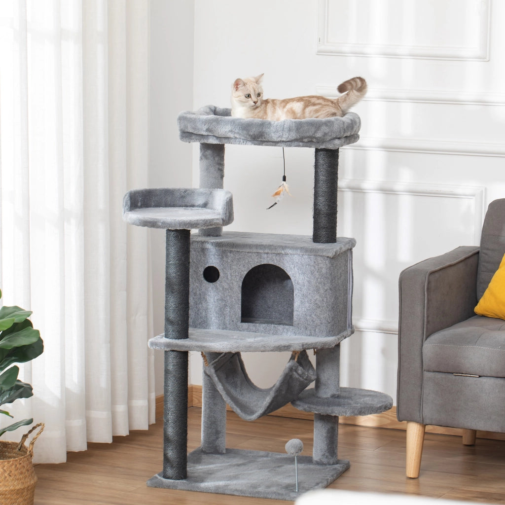 Torre per Gatti con Cuscino e Cuccia Grigio ¨C Zephmum ¨C 48x48x107 cm