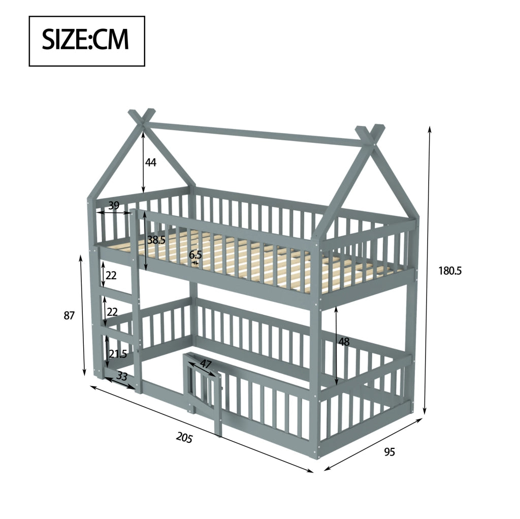 Letto a castello per bambini 90x200 cm con scala, grigio