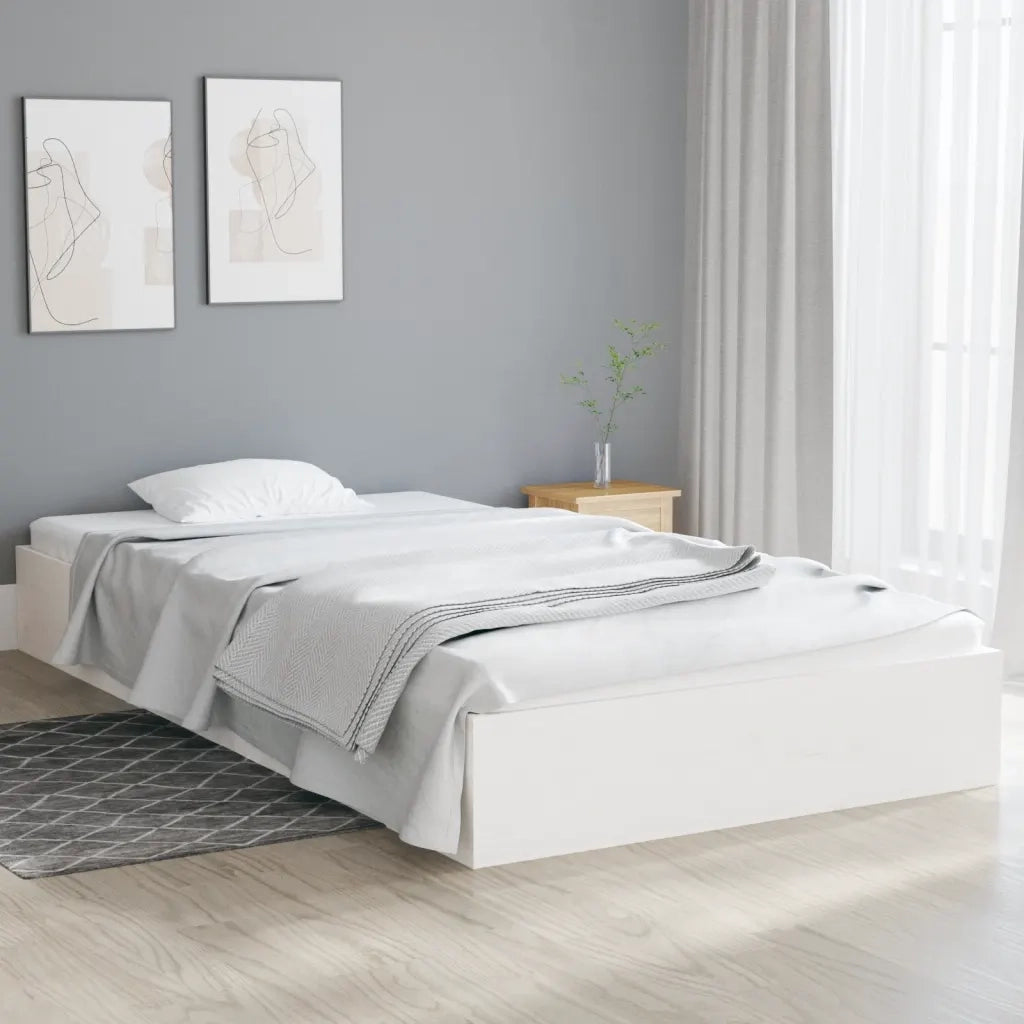 Letto singolo | Letto per adulti | Giroletto Bianco in Legno Massello 100x200 cm