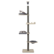 Albero per gatti a 5 piani da pavimento a soffitto torre in legno con piattaforma, Albero amaca e cuscini rimovibili