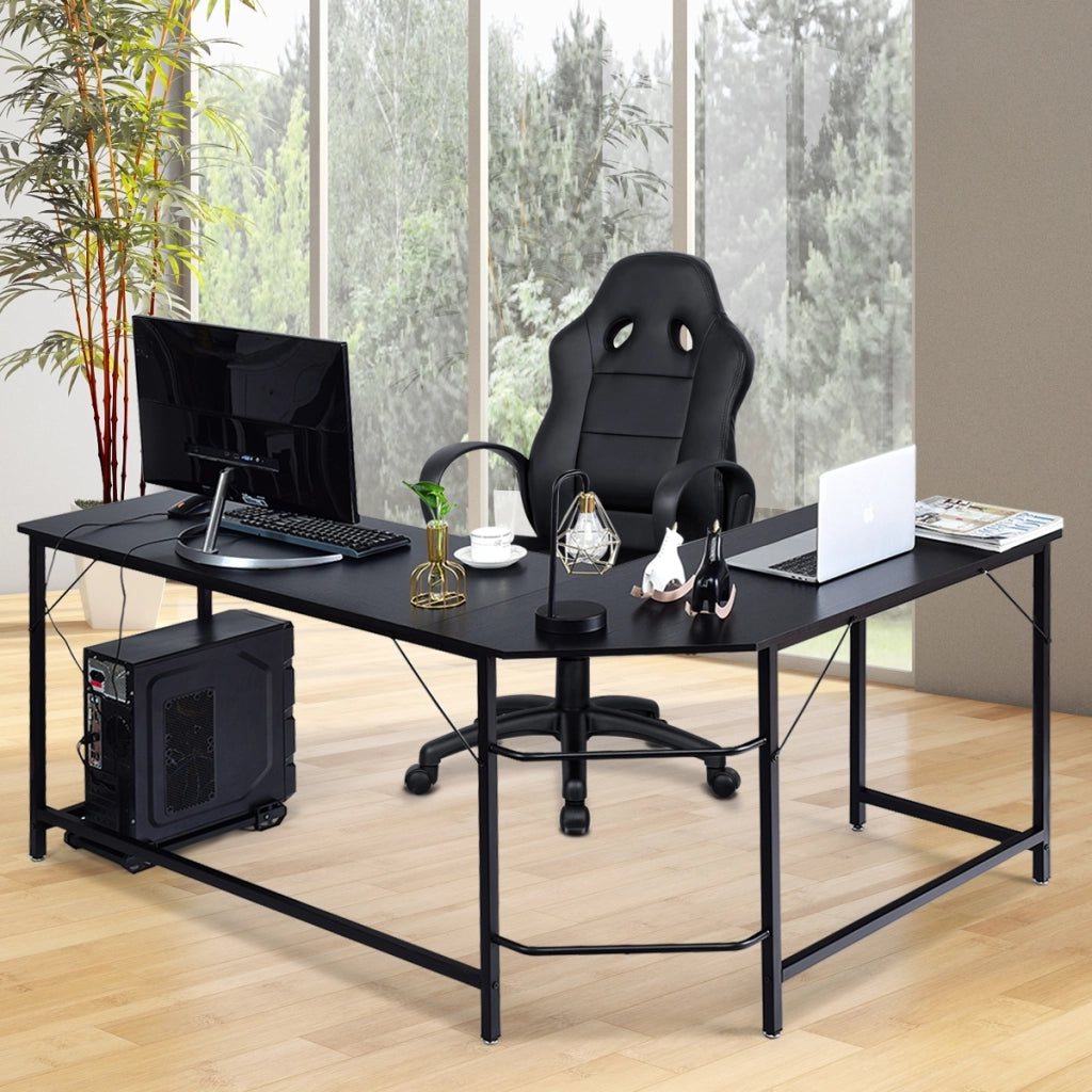 Scrivania ad angolo a forma L per ufficio, Tavolo ampio per computer in legno da casa 168x125x74cm Nero