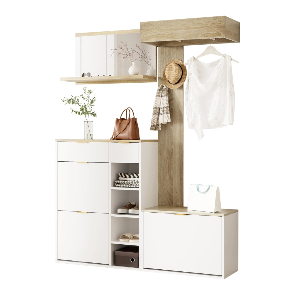 Set guardaroba da ingresso 4 pezzi con scarpiera e panca 130x30x174 cm