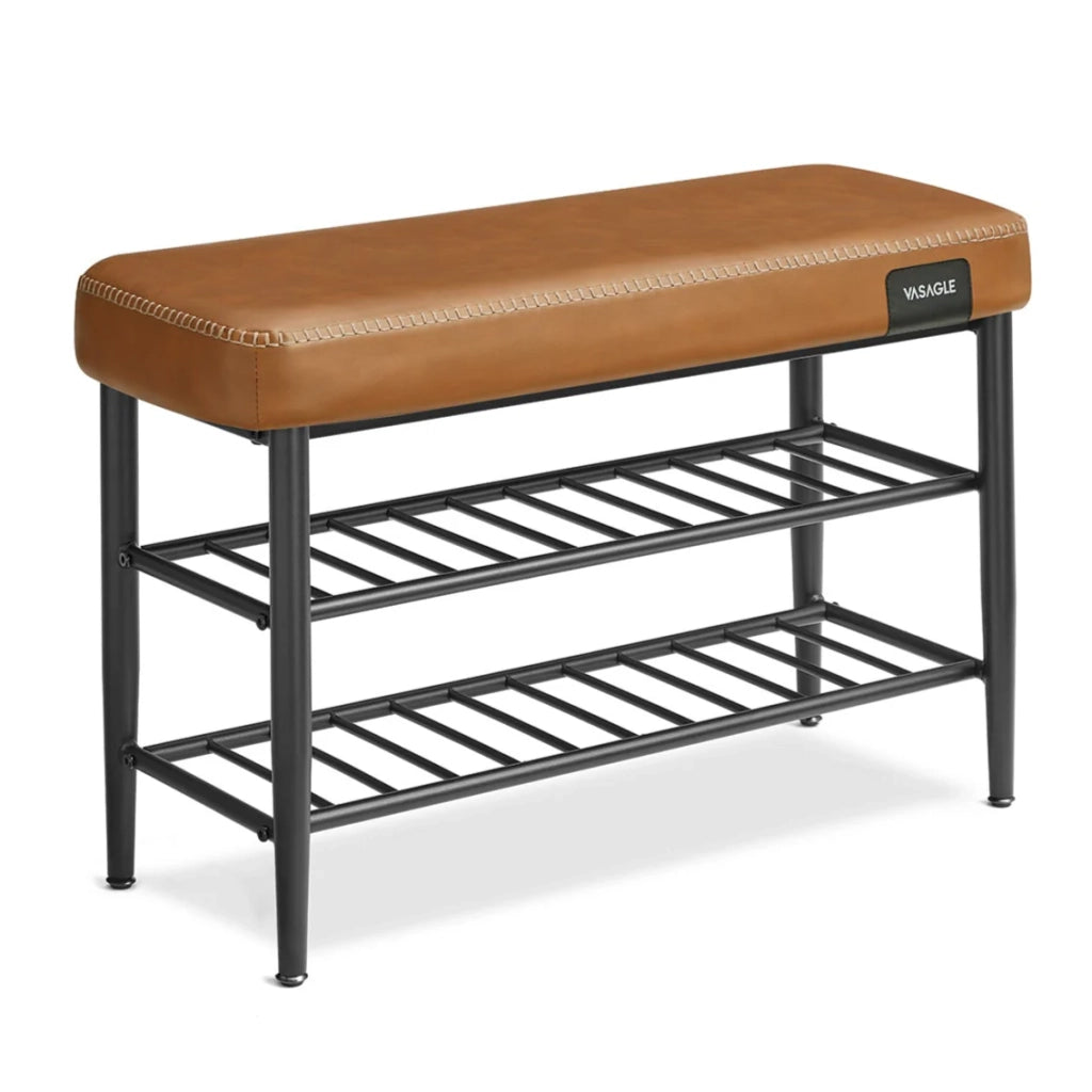 Panca portascarpe mobile da ingresso in PU con cuciture stile moderno di metà secolo portata 135 kg 30 x 80 x 50 cm marrone 12_0005344