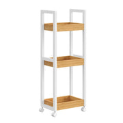 Carrello da bagno scaffale sottile da bagno carrello portaoggetti a 3 ripiani su ruote bambù salvaspazio 20 x 30 x 80 cm bianco 12_0005028