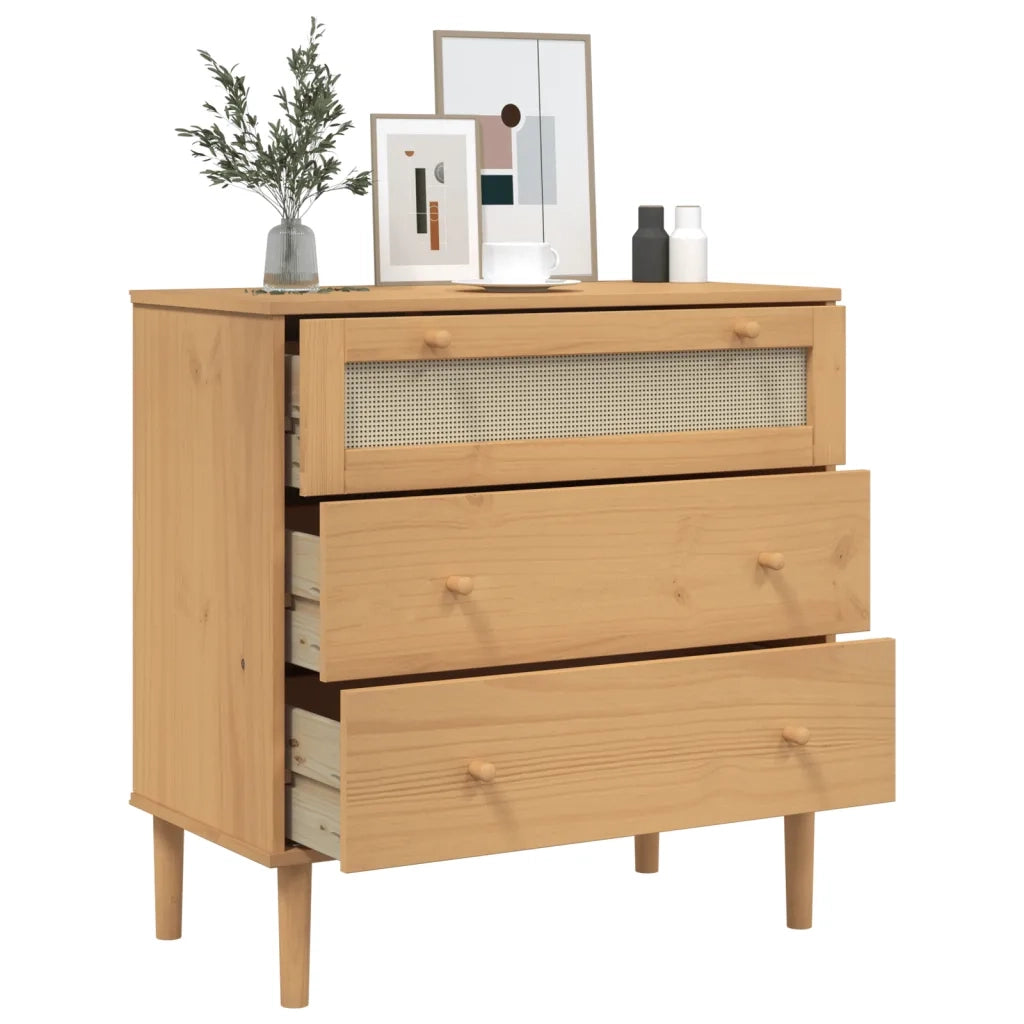 Cassettiera SENJA Aspetto Rattan Marrone 80x40x80 cm Legno Pino 358022
