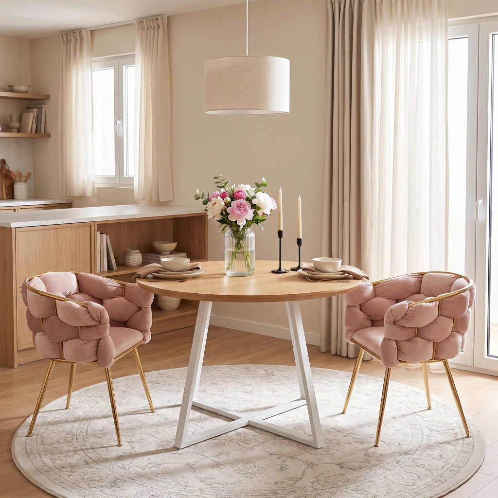 SEDIA Imbottita in velluto rosa con struttura in metallo Set da 2 pezzi