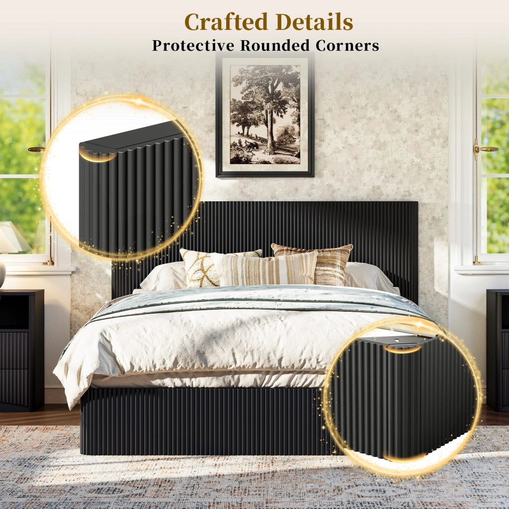 Letto contenitore matrimoniale 160×200 cm con rete sollevabile e testiera; senza materasso; MDF e metallo; nero
