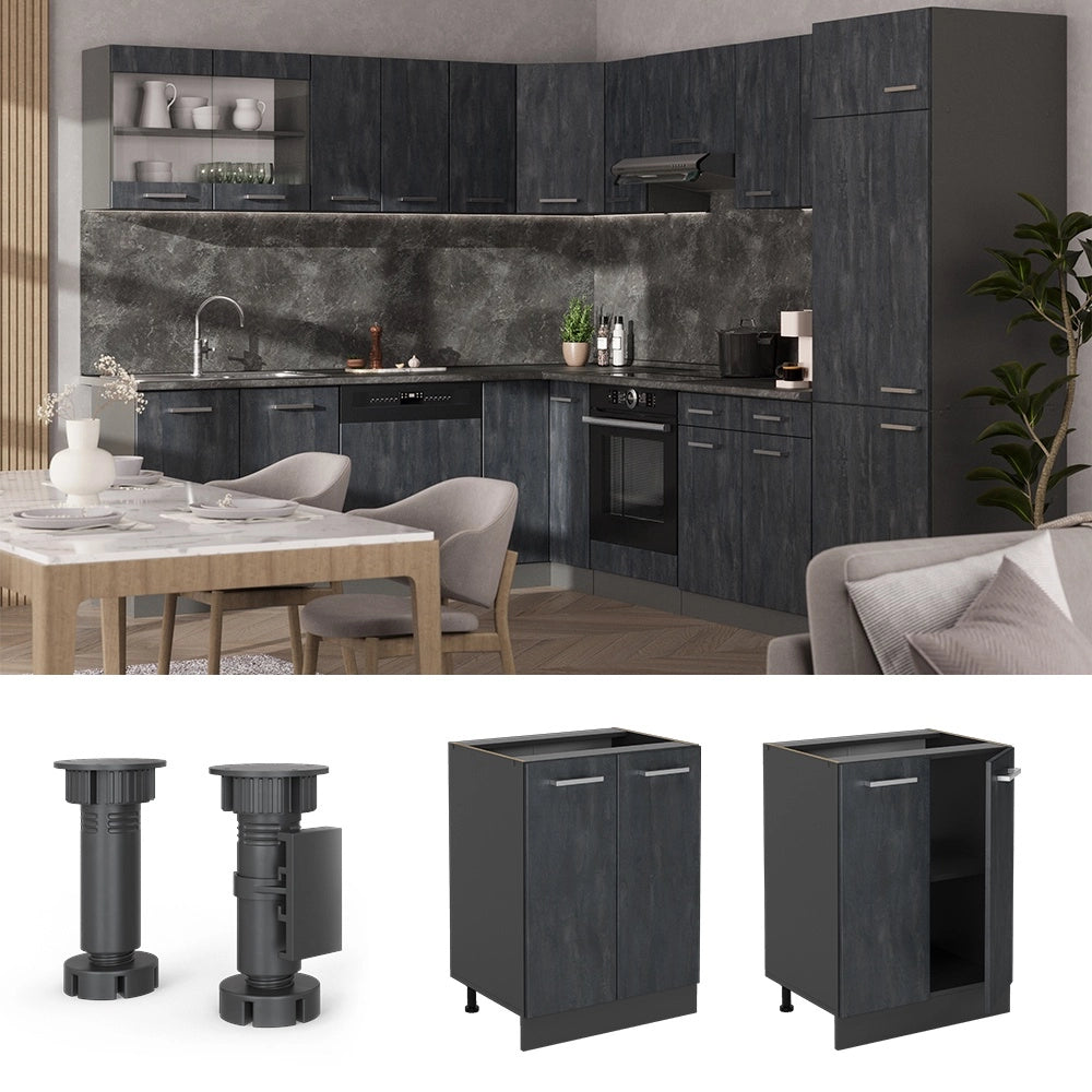 Mobiletto base cucina R-Line Calce nera/Antracite 60 cm senza piano di lavoro Vicco