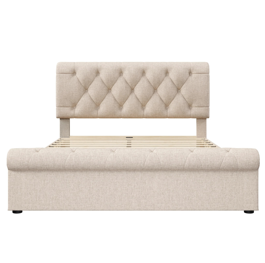 Letto imbottito 140x200 cm con materasso, 4 cassetti e testiera regolabile