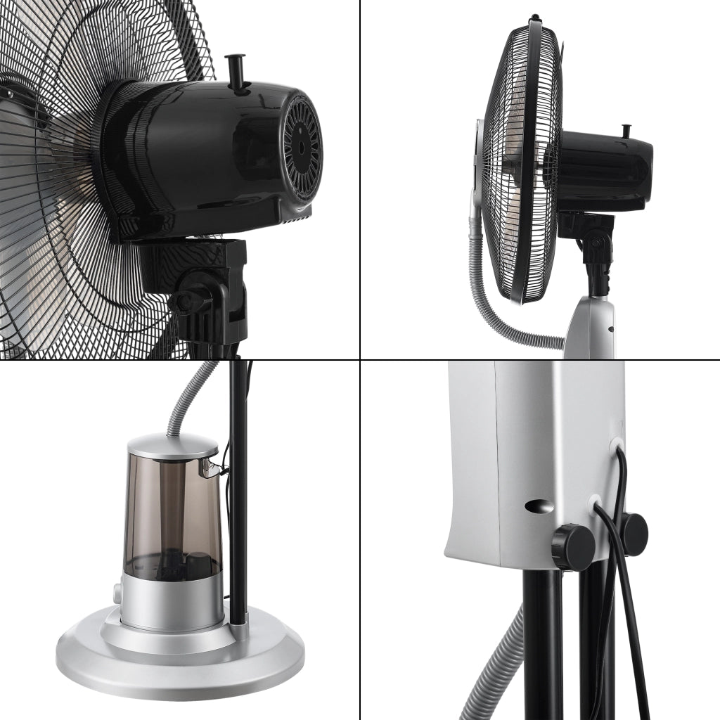 Ventilatore a Piantana con Nebulizzatore Regolabile - 3 Velocitá, Modalitá Oscillazione, Testa Inclinabile - Motore 75W Timer a 60 min. - Argento