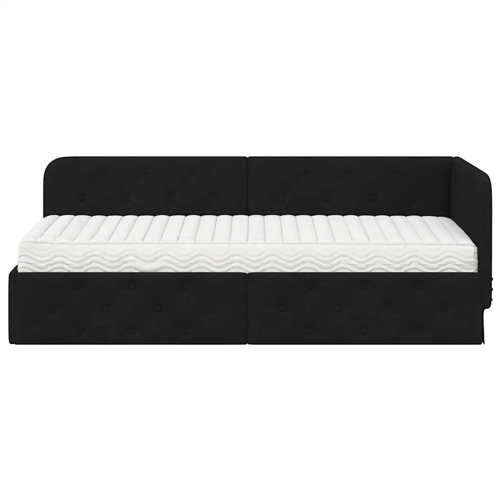 Letto singolo | Letto per adulti | Cornice del letto ad angolo Nero 80 x 200 cm Tessuto