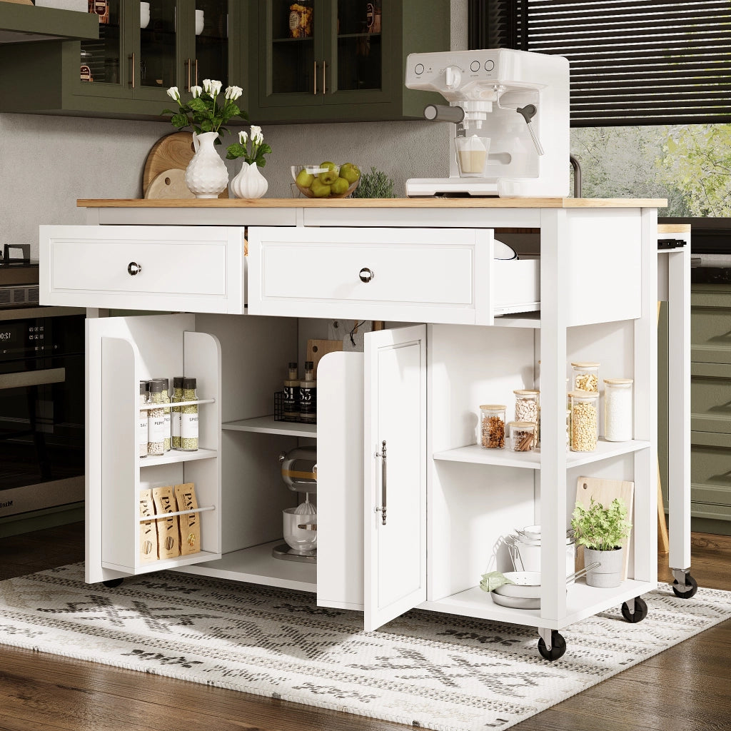 Isola da Cucina con Ruote ¨C MINIMAL ¨C Legno, 2 Cassetti, Grande Spazio