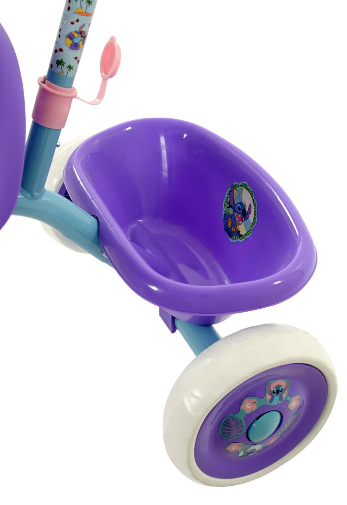 Triciclo a Pedali Primi Passi per Bambini con Maniglione Genitoriale Rimovibile e Vano Contenitore Disney Stitch Viola